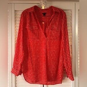 Ann Taylor Red Geometric Blouse